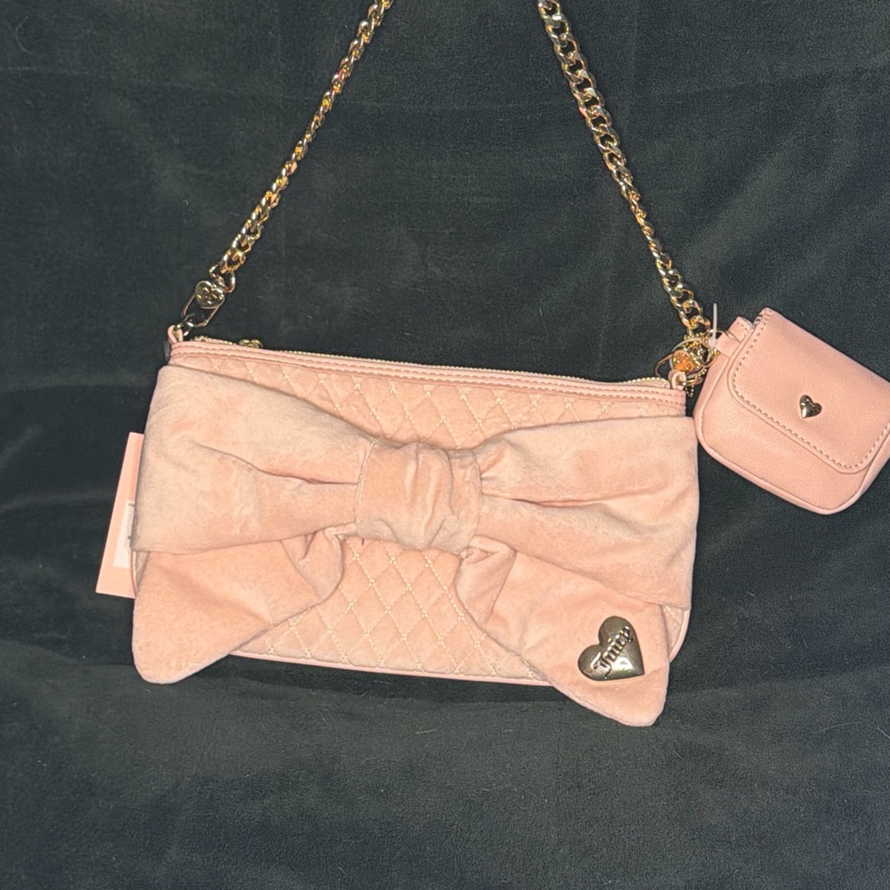 JUICY couture Pink Quilted Bow Shoulder Bag with Gold Chain